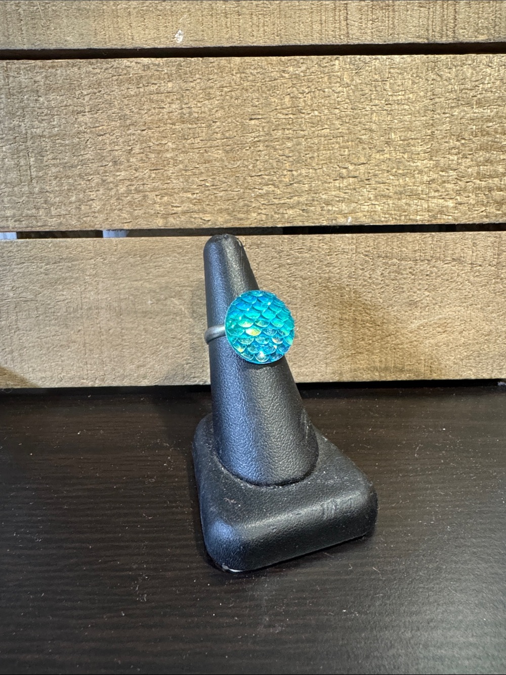 Blue Mermaid Scale Statement Ring-pewter base